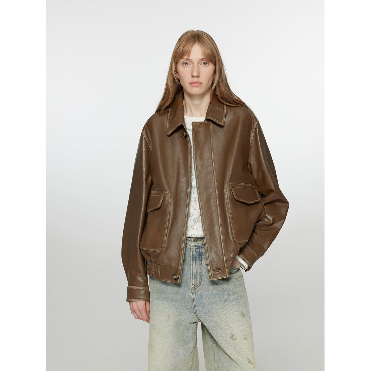 South City Old Lane Vintage Brown Aviator Leather Jacket-4