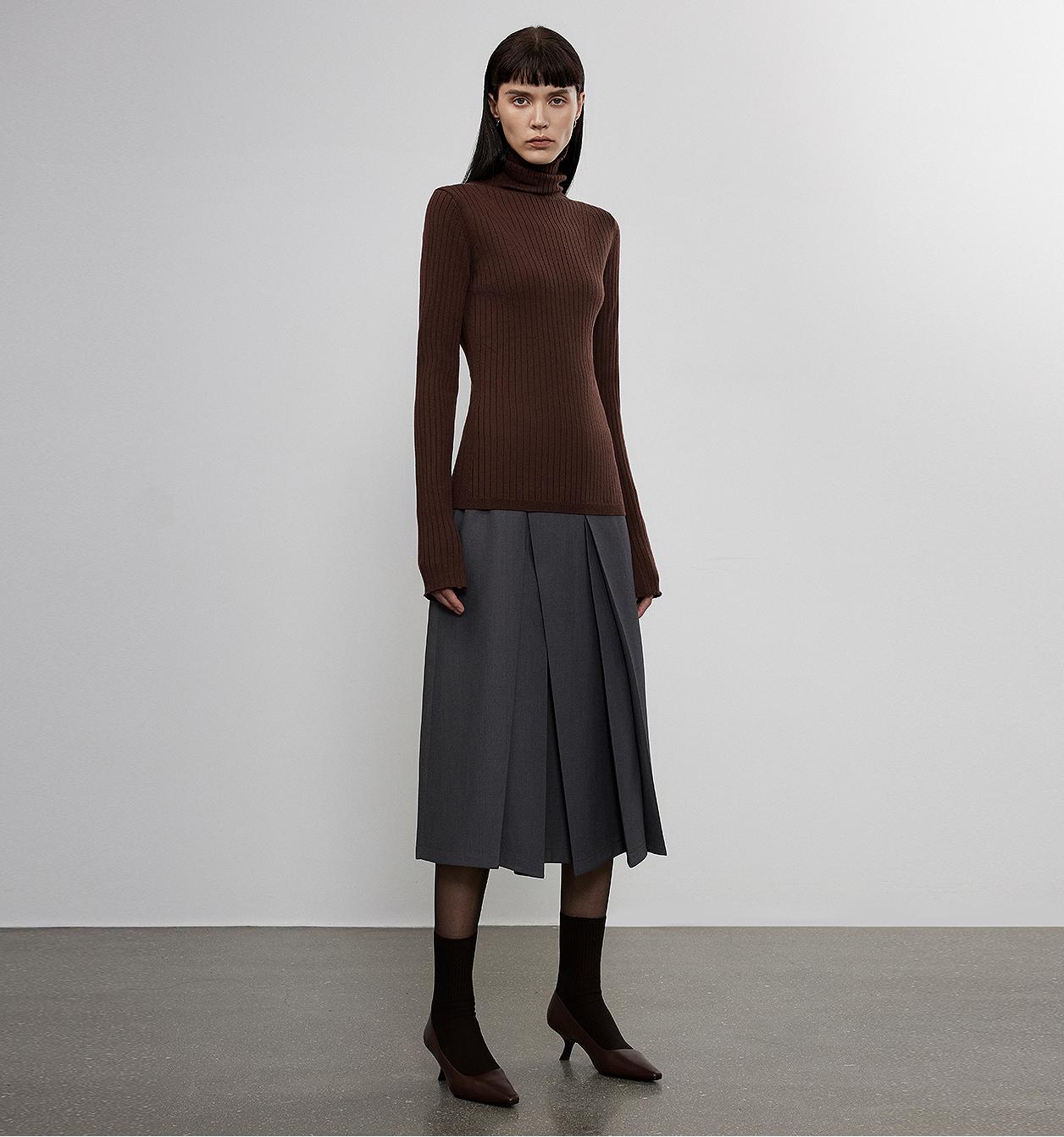 "Moonlight Essence" Machine Washable 48S Wool Pile Collar Bottoming Shirt Slim Fit Inner Knitted Sweater for Women-6
