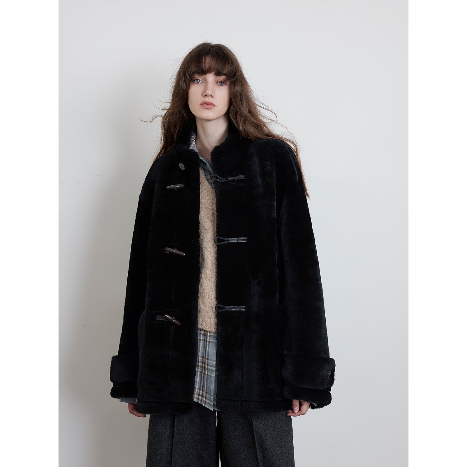 Dreamer Stand Collar Casual Imported Merino Long Sheepskin Jacket-7