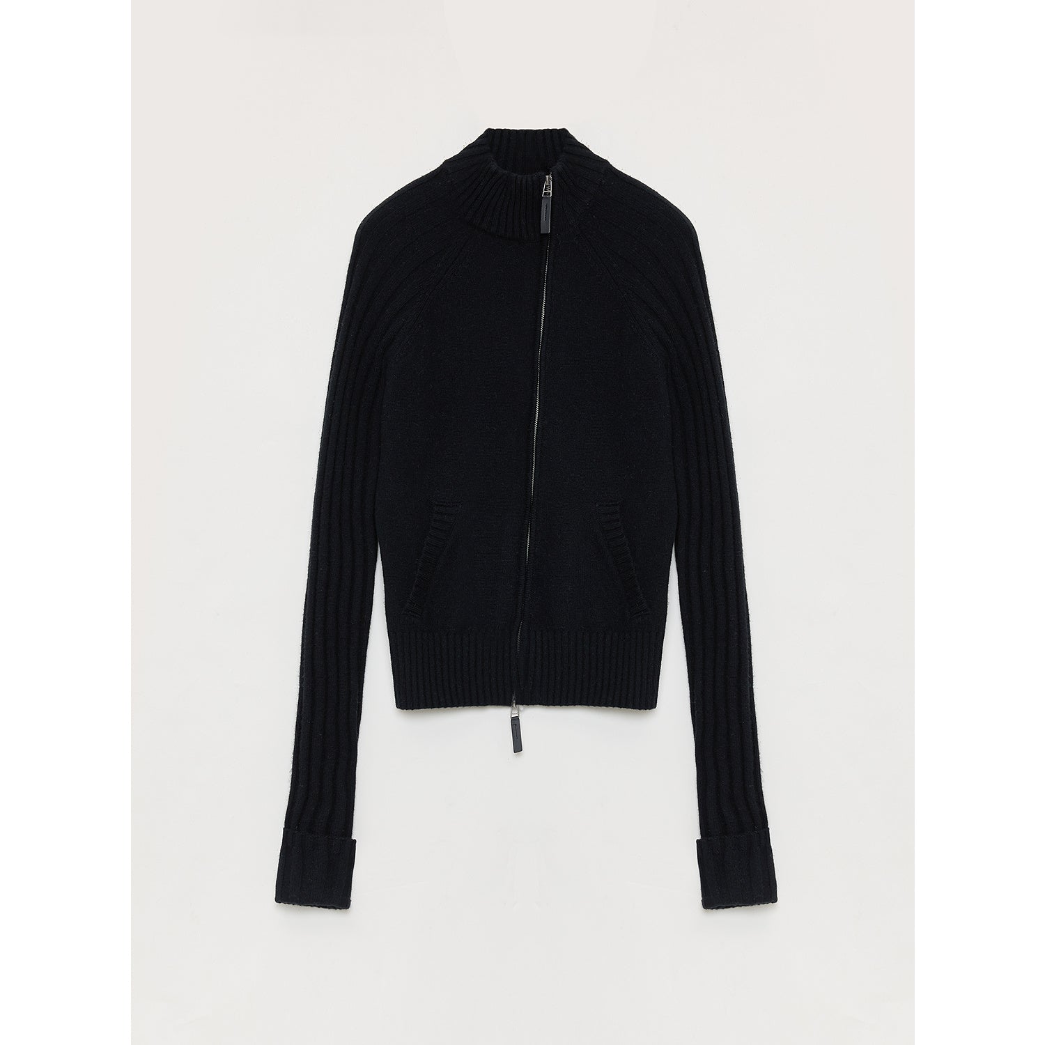 "Senna Melody" oblique placket fine merino wool and cotton blend zipper knitted cardigan top for women-6