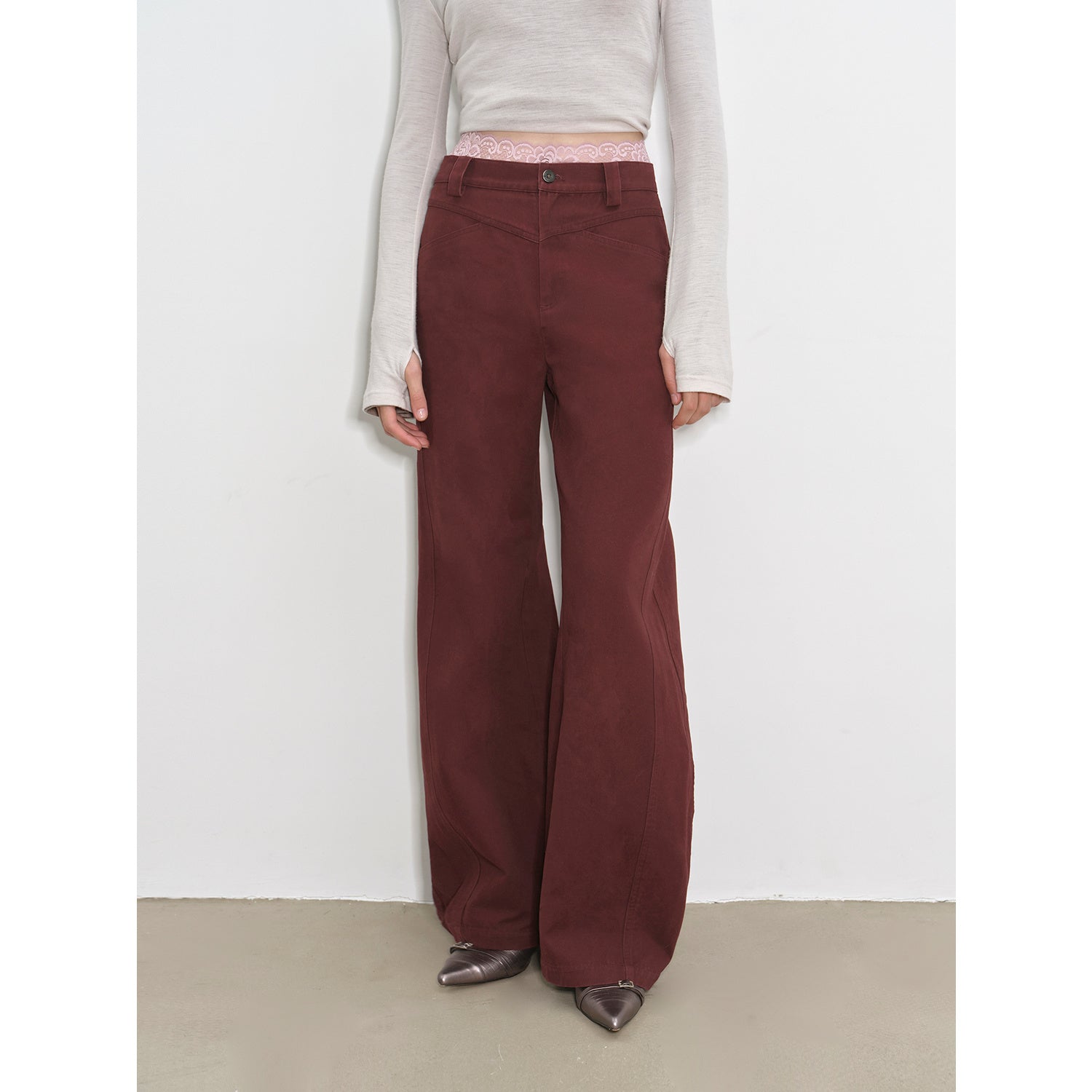 "Street Step" Retro distressed casual style straight slant pocket casual scimitar bloomers-5