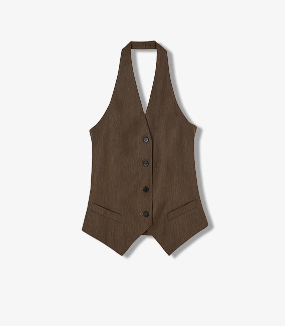 Classic old money style cool feeling silk linen halterneck sleeveless short vest women's top-5