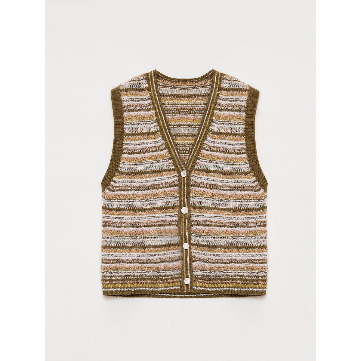 "Nice Weekend" striped mixed woven V-neck early spring layered knitted cardigan top/vest-6