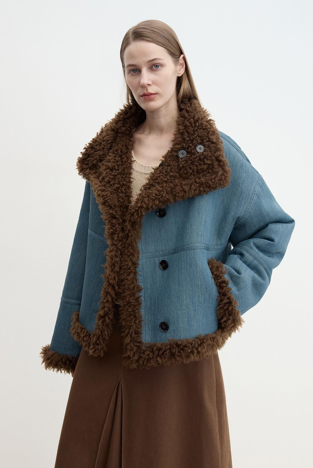 "Makino Traveler" Motorcycle  Reversible Wool And Artificial Compound Suede Shearling  jacket-7