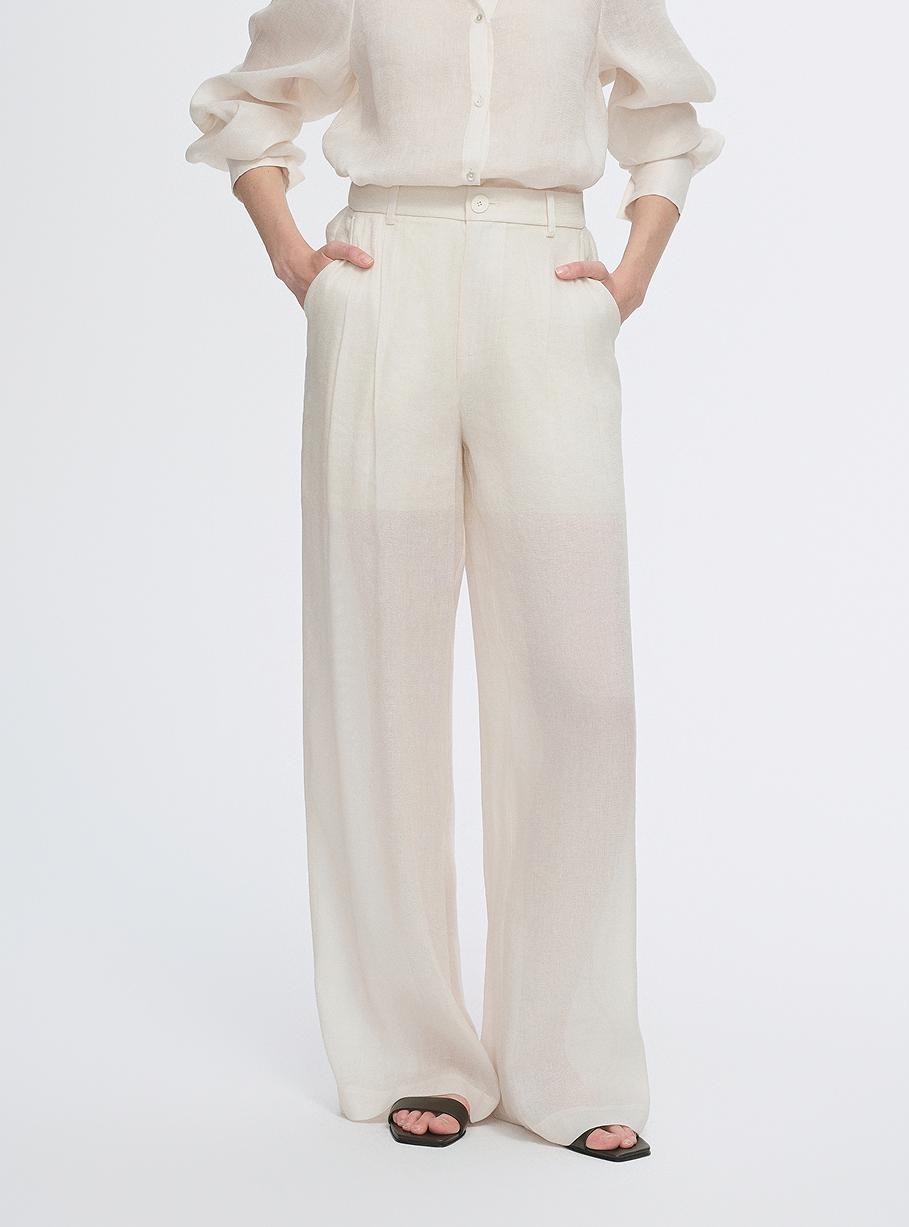 Breathable mulberry silk linen long-sleeved shirt and trousers set-12