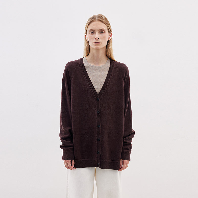 Australian merino wool loose V-neck wool knitted cardigan-8