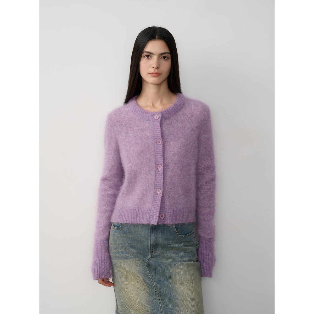 "Relaxation Notes" High-Proportion Mohair Knit Cardigan Women's Loose Short Round Neck Sweater Jacket-8