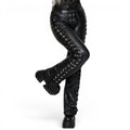 Women’s Lace-up Straight Leg Leather Pants-0