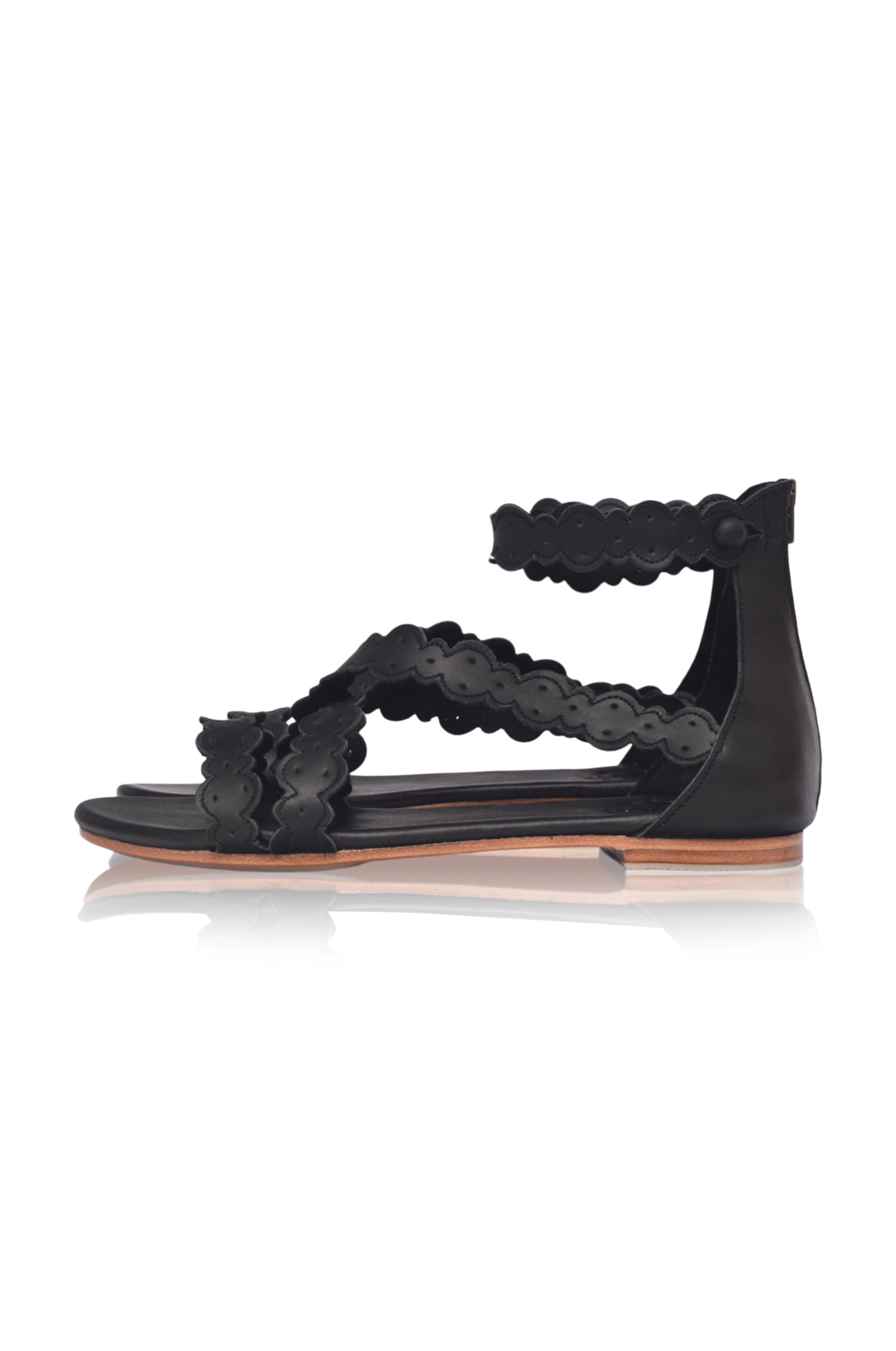 Salty Sea Scalloped Criss Cross Leather Sandals-1