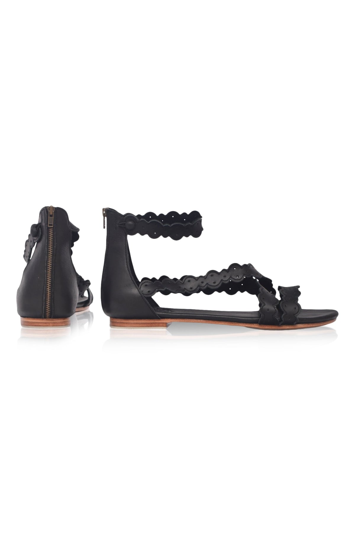 Salty Sea Scalloped Criss Cross Leather Sandals-2