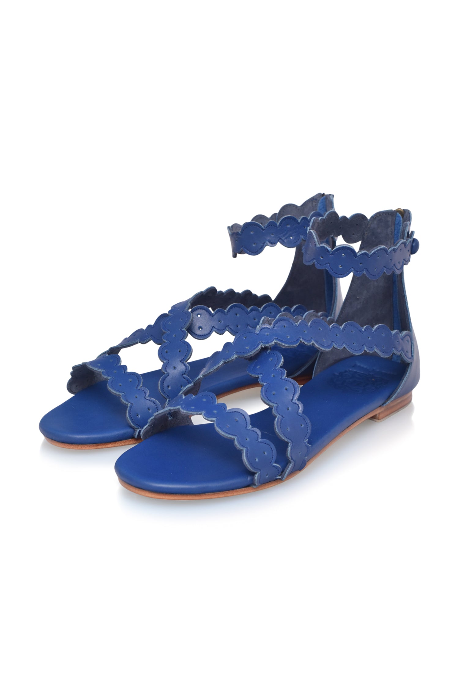 Salty Sea Scalloped Criss Cross Leather Sandals-3