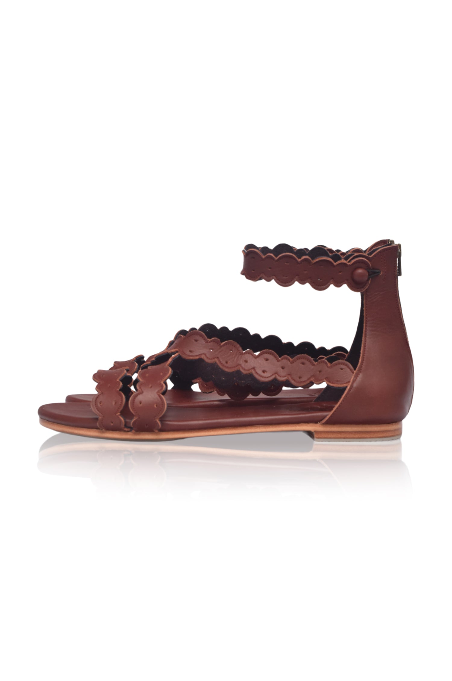 Salty Sea Scalloped Criss Cross Leather Sandals-7