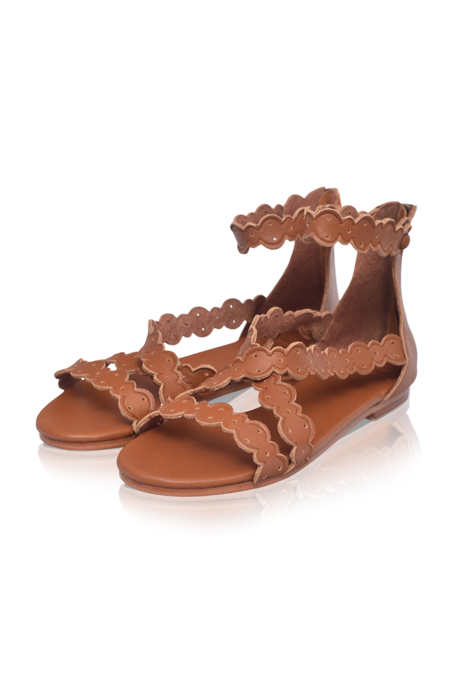 Salty Sea Scalloped Criss Cross Leather Sandals-2