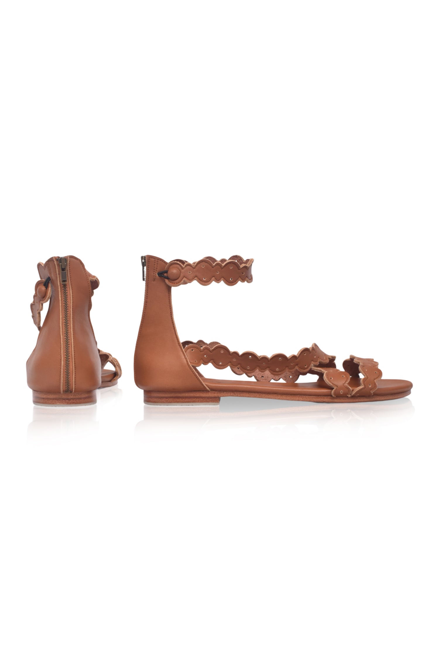 Salty Sea Scalloped Criss Cross Leather Sandals-3