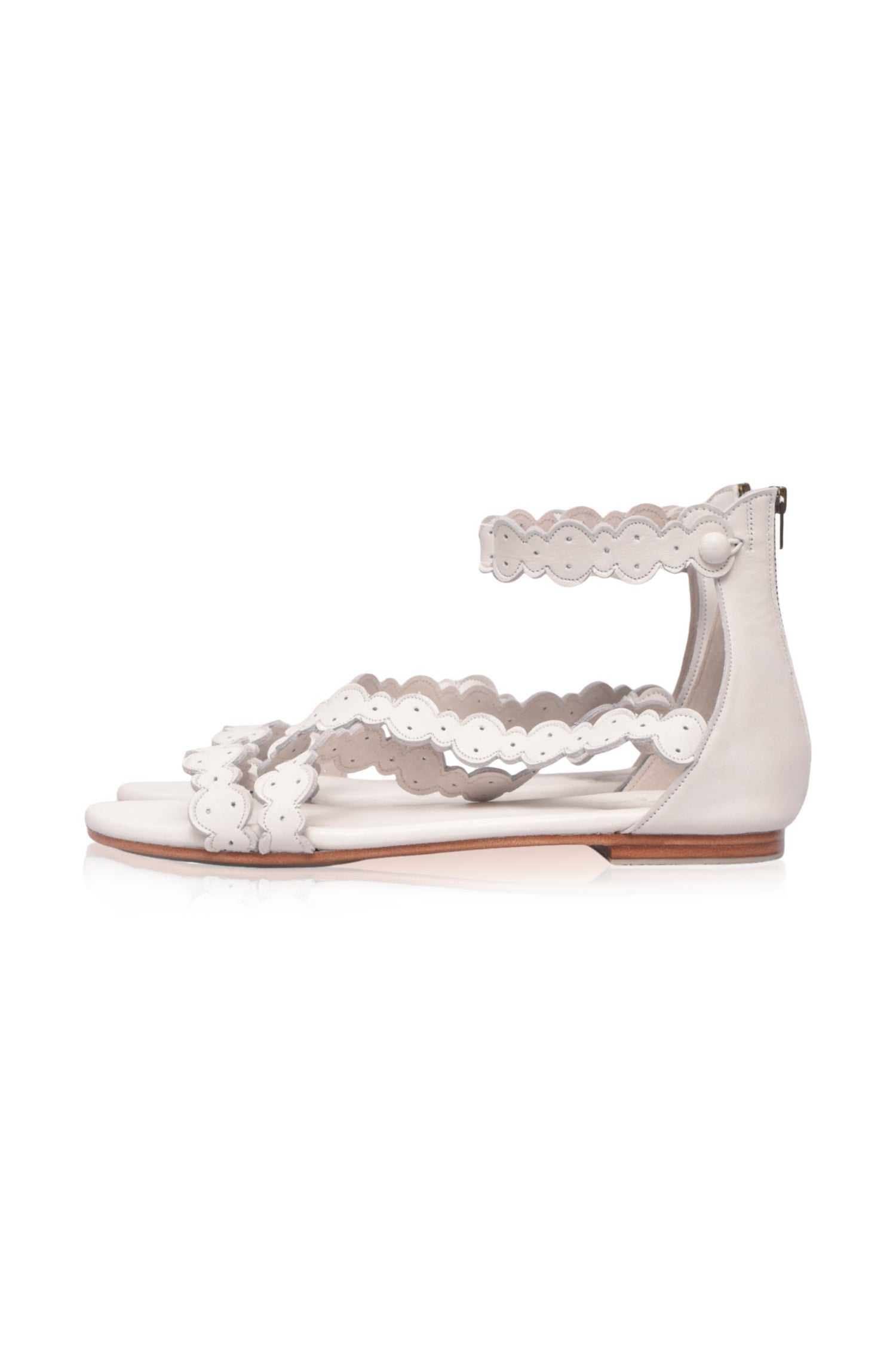 Salty Sea Scalloped Criss Cross Leather Sandals-4