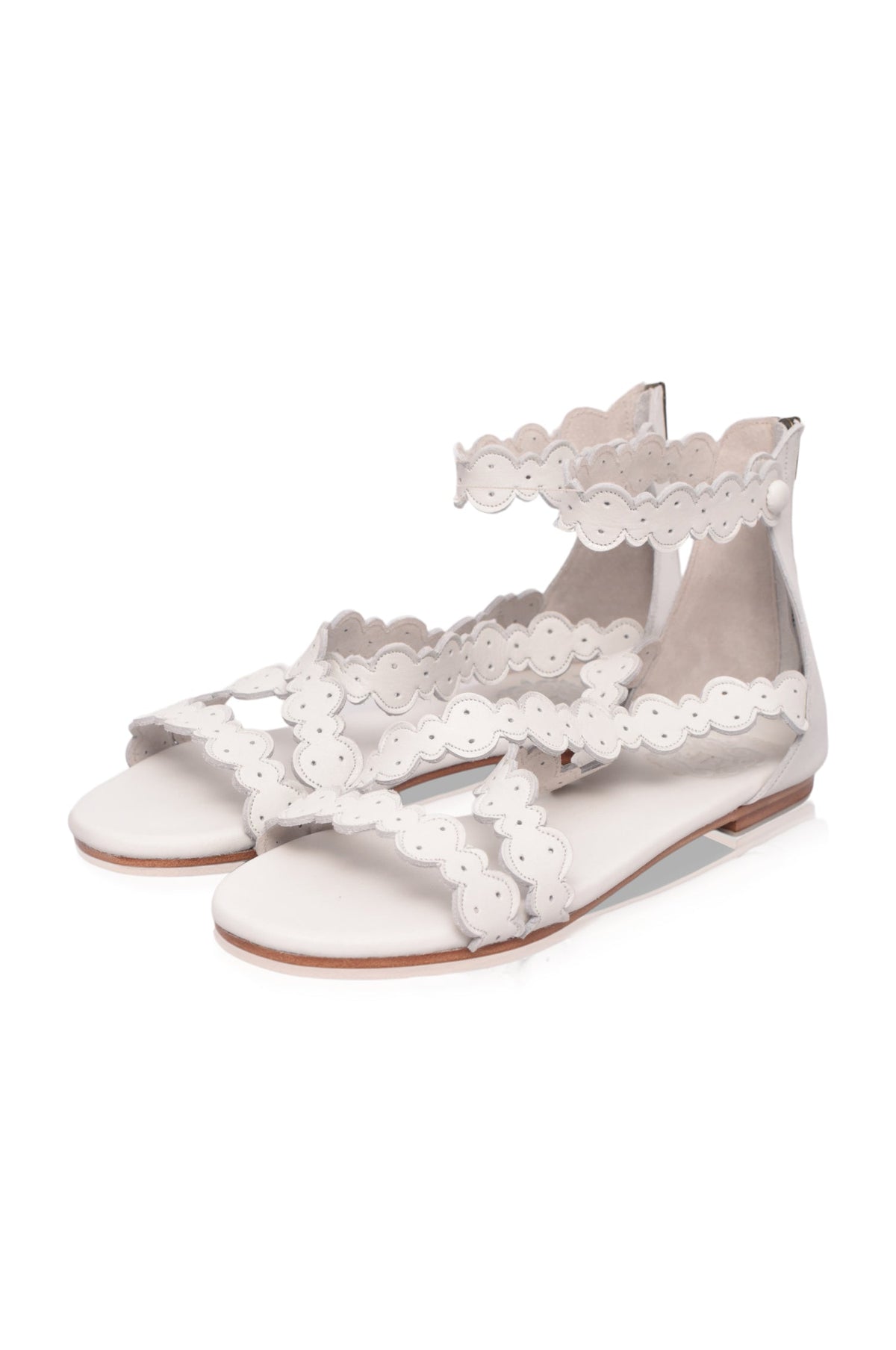 Salty Sea Scalloped Criss Cross Leather Sandals-2