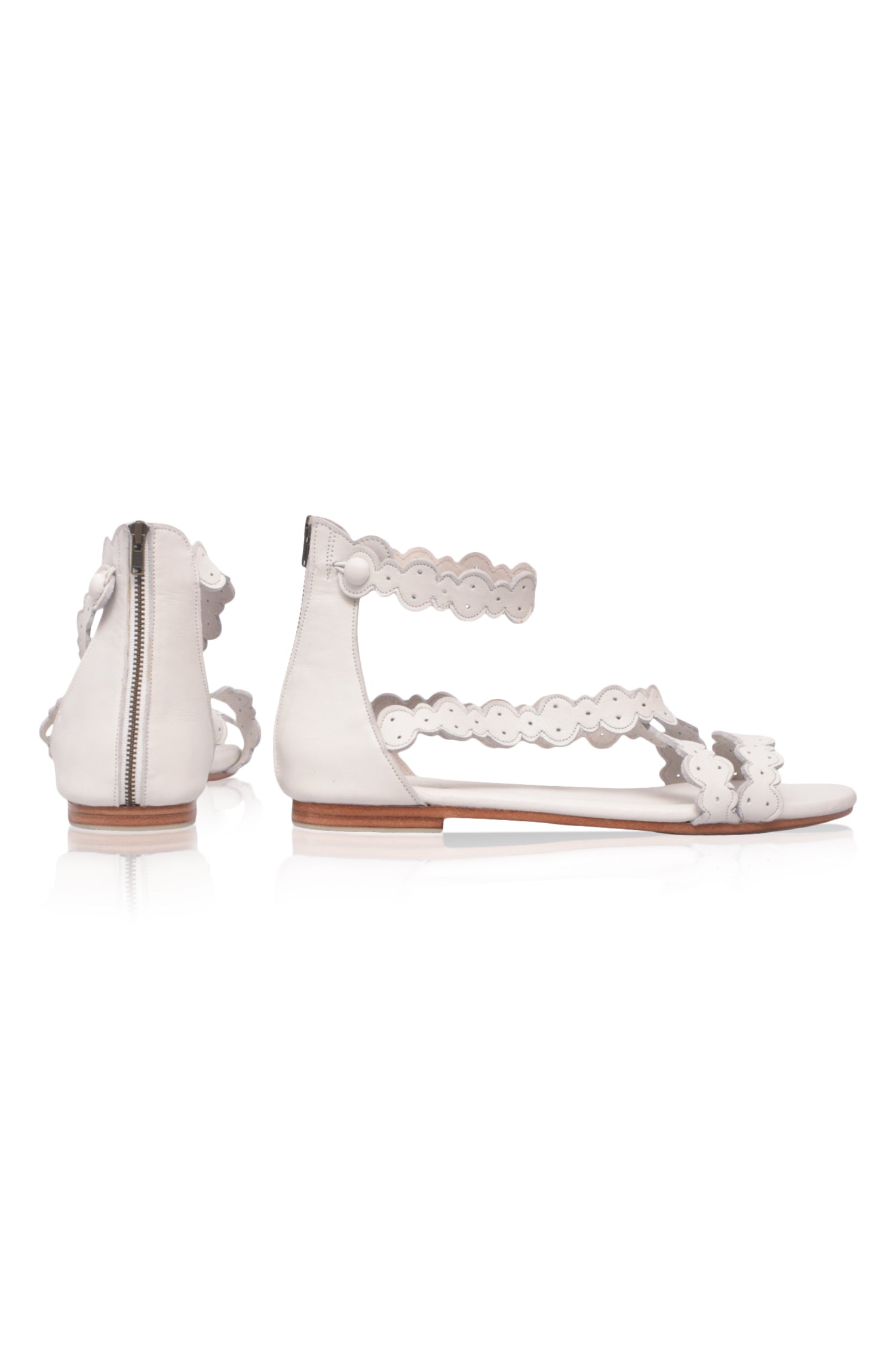 Salty Sea Scalloped Criss Cross Leather Sandals-3