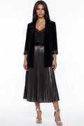 Black Satin Pleated Midi Skirt-0