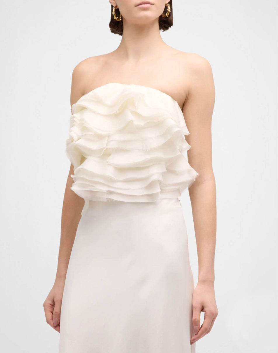 Ivory Ruffled Strapless Georgette Top-0