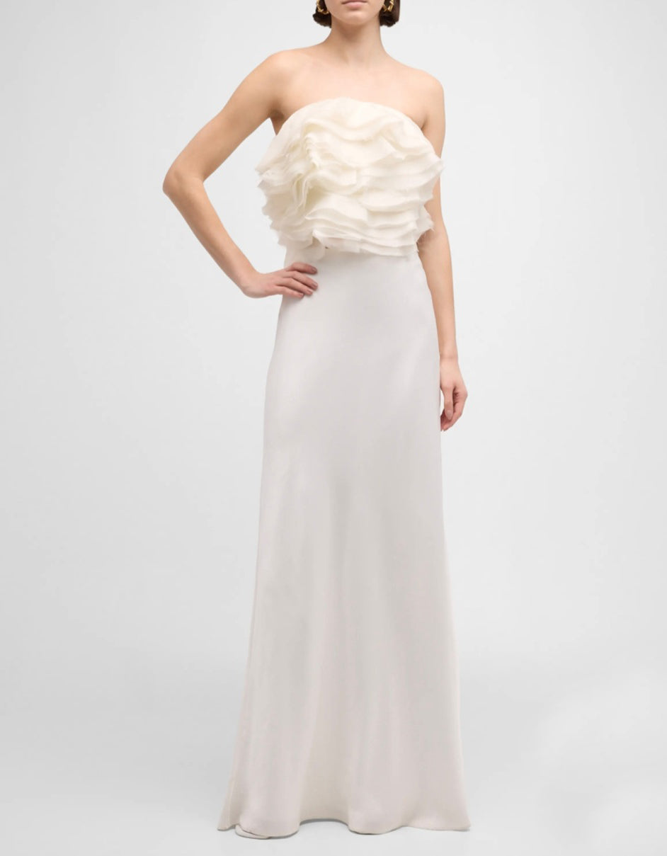 Ivory Ruffled Strapless Georgette Top-4