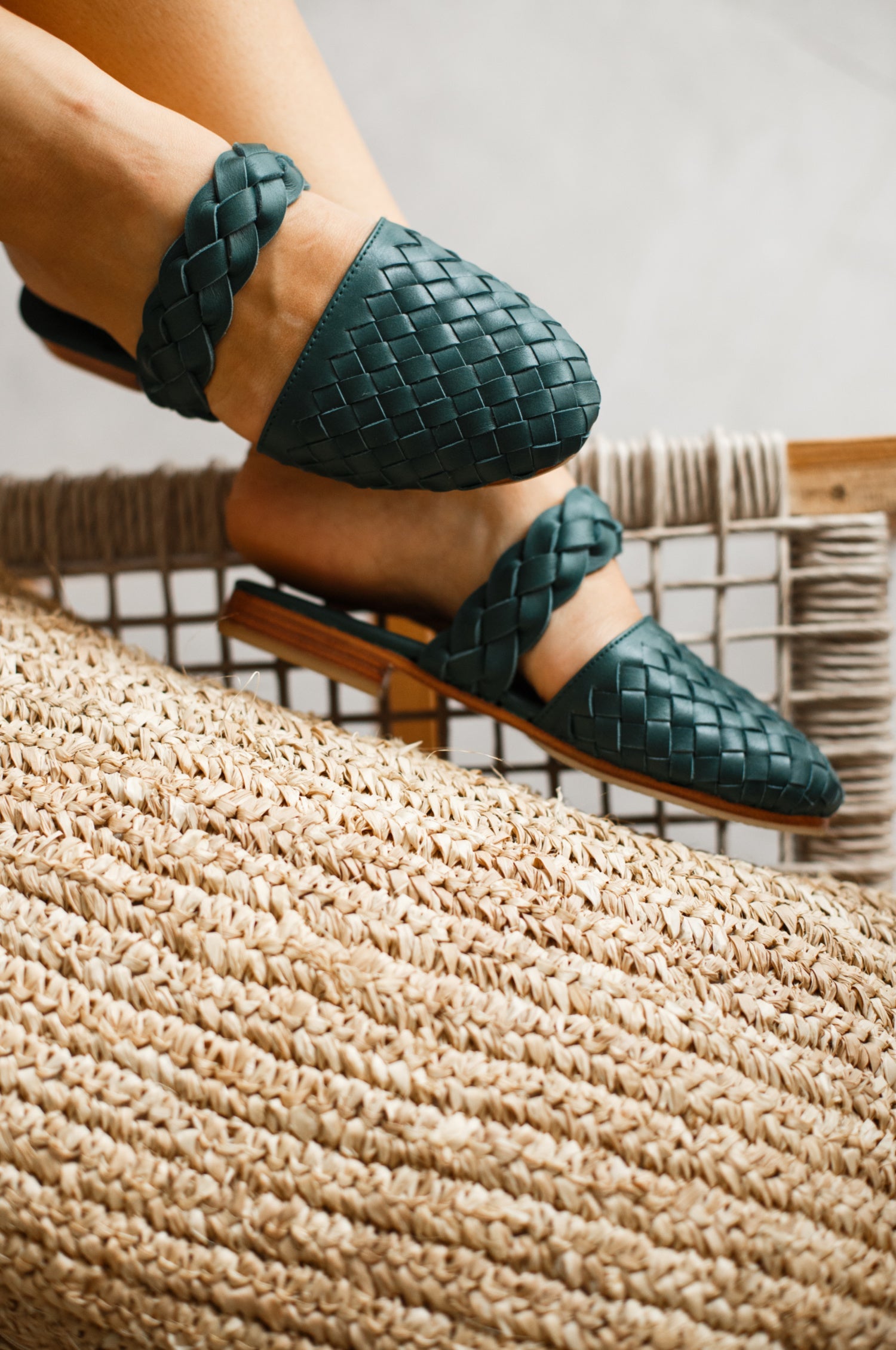 Sea Escape Woven Leather Slide Sandals-4