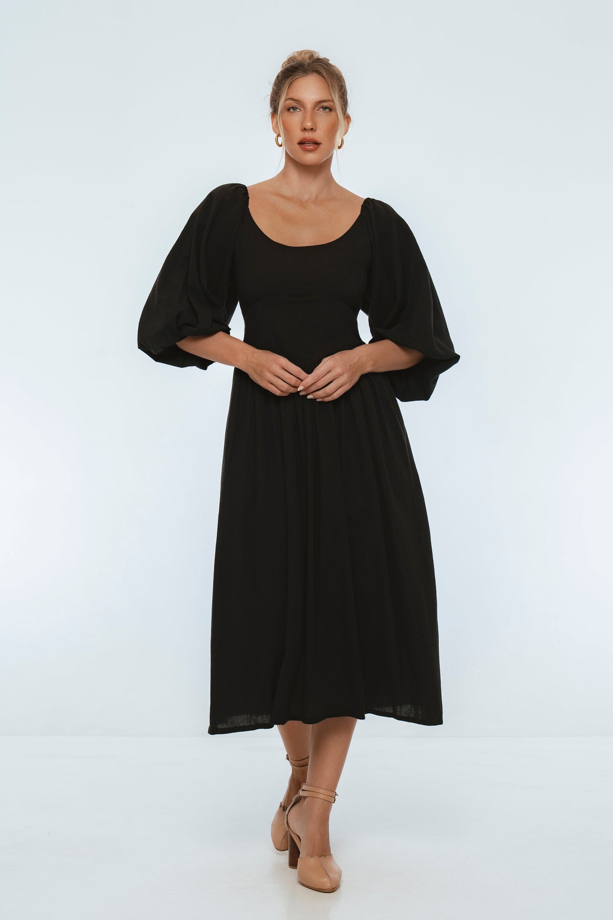 Genevieve Puff Sleeve Midi Dress-7