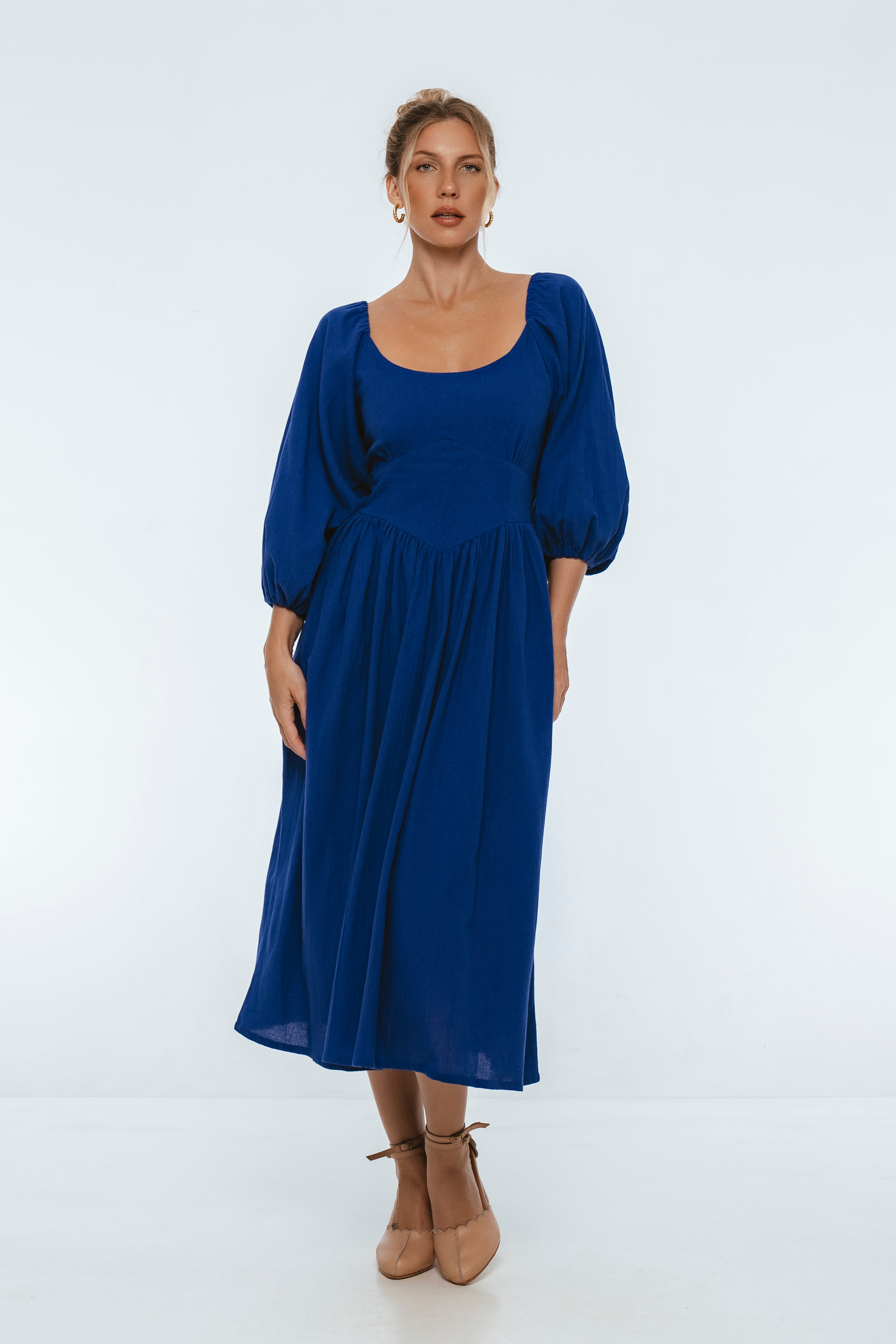 Genevieve Puff Sleeve Midi Dress-2
