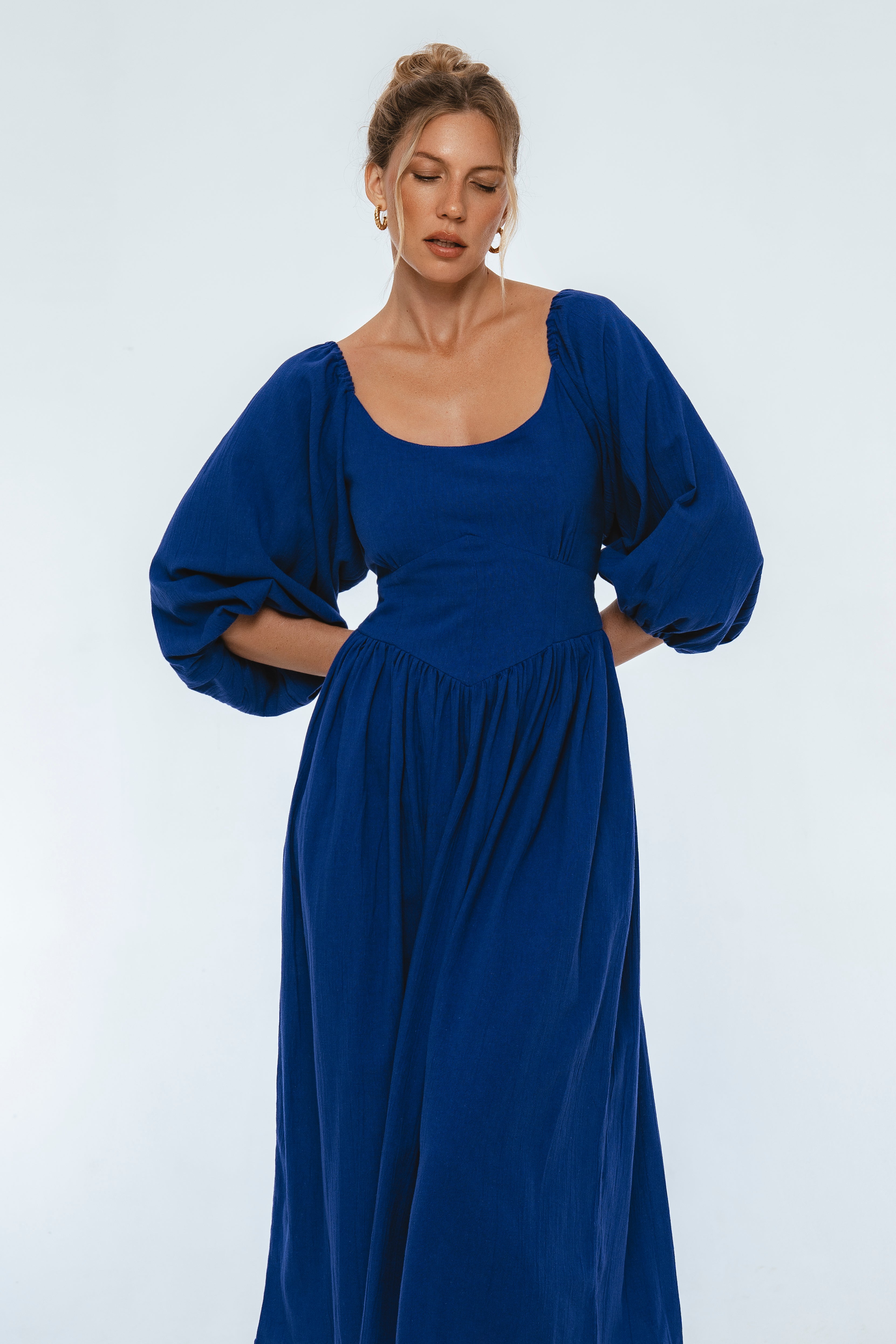 Genevieve Puff Sleeve Midi Dress-3