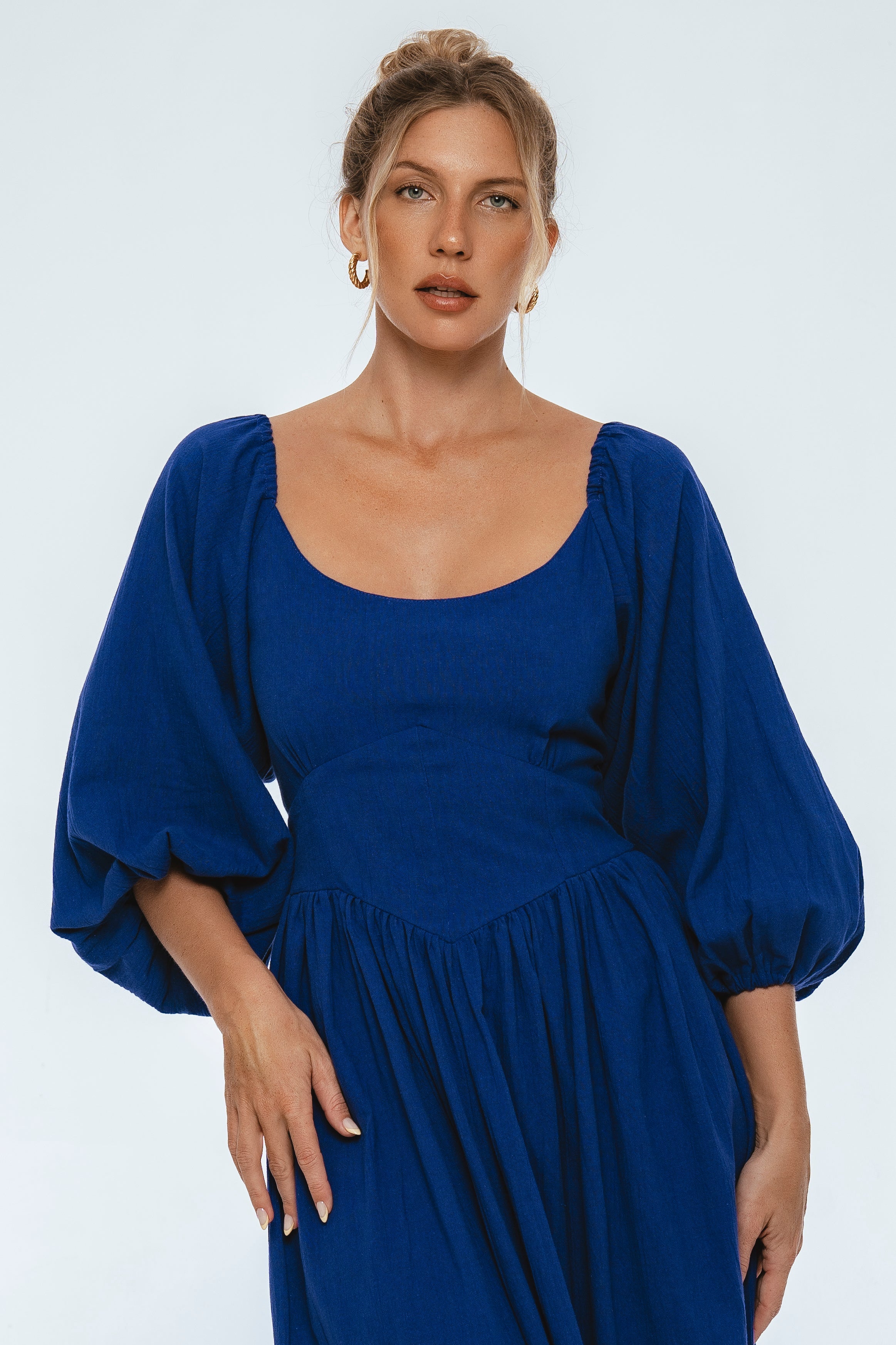 Genevieve Puff Sleeve Midi Dress-4