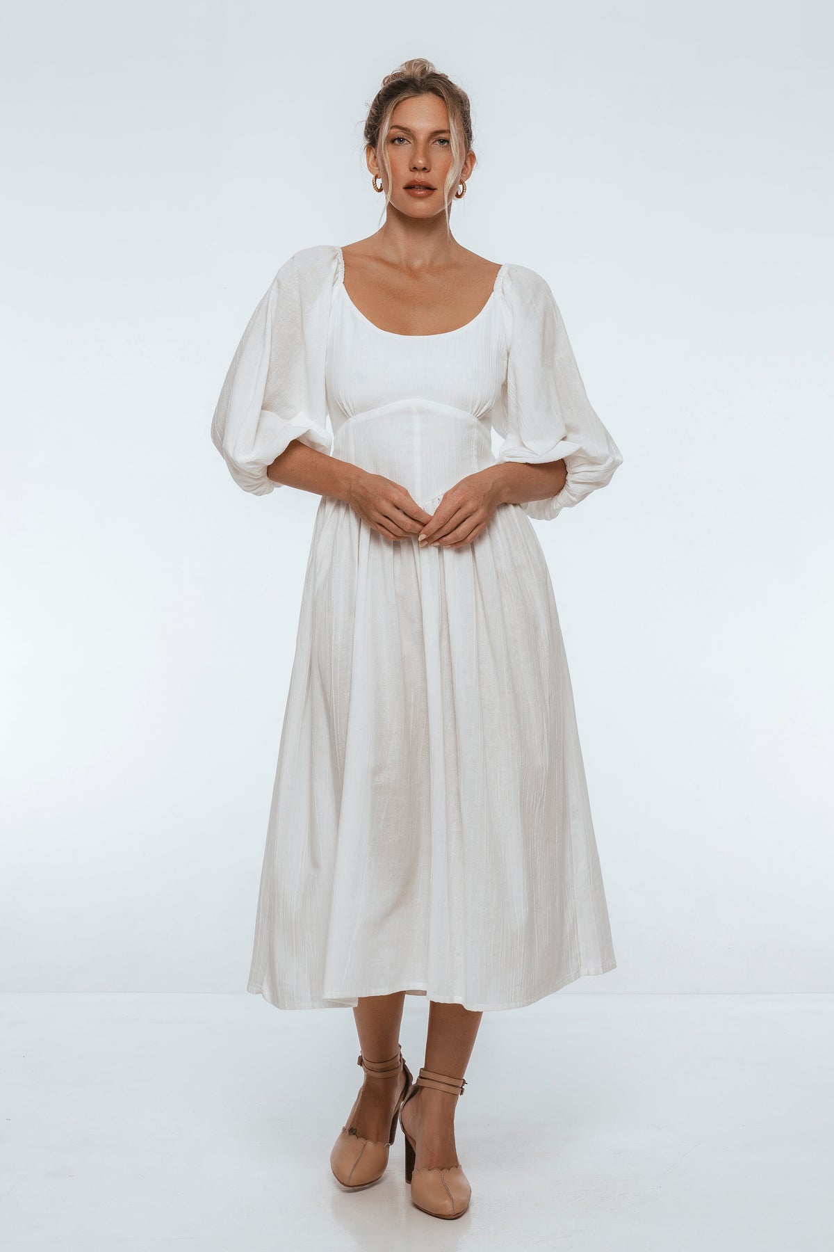 Genevieve Puff Sleeve Midi Dress-5