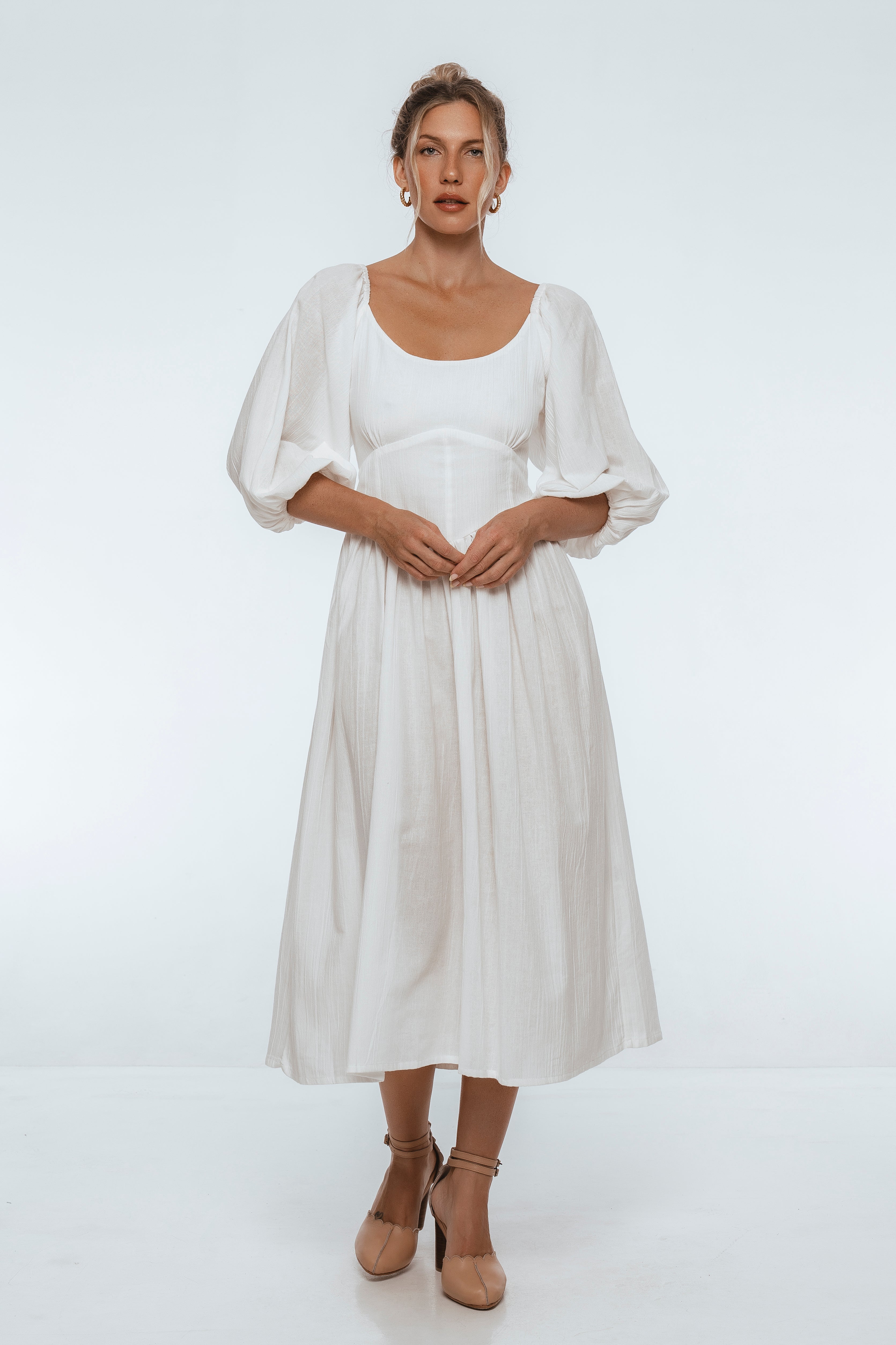 Genevieve Puff Sleeve Midi Dress-1
