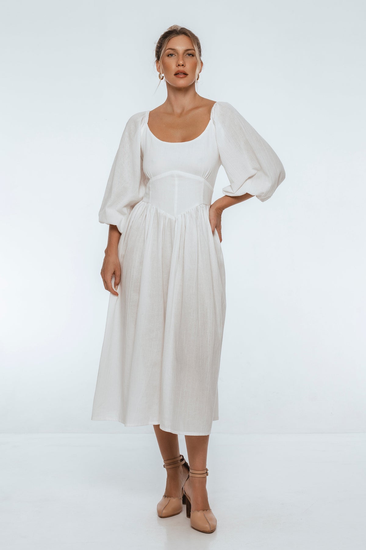 Genevieve Puff Sleeve Midi Dress-2