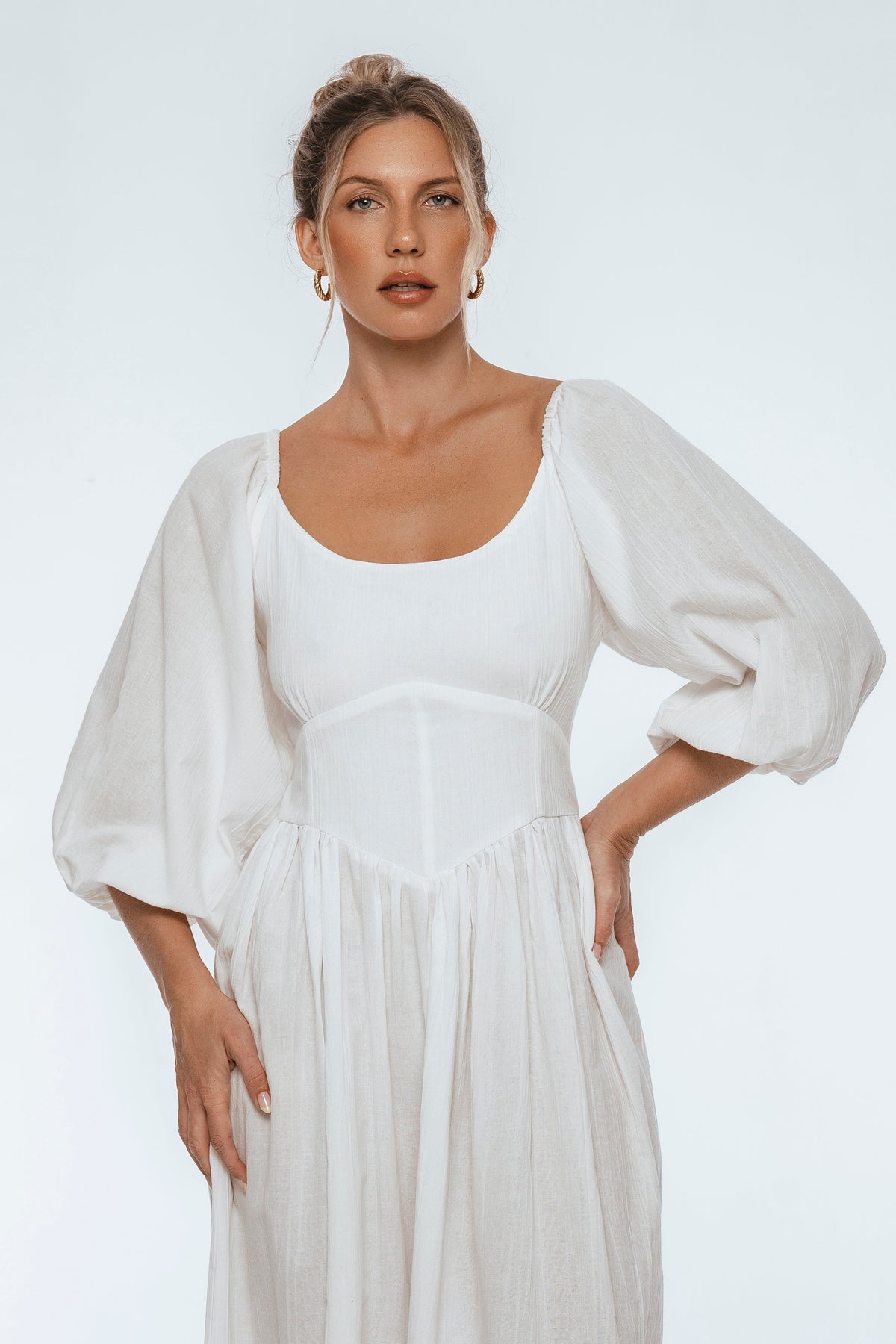 Genevieve Puff Sleeve Midi Dress-3
