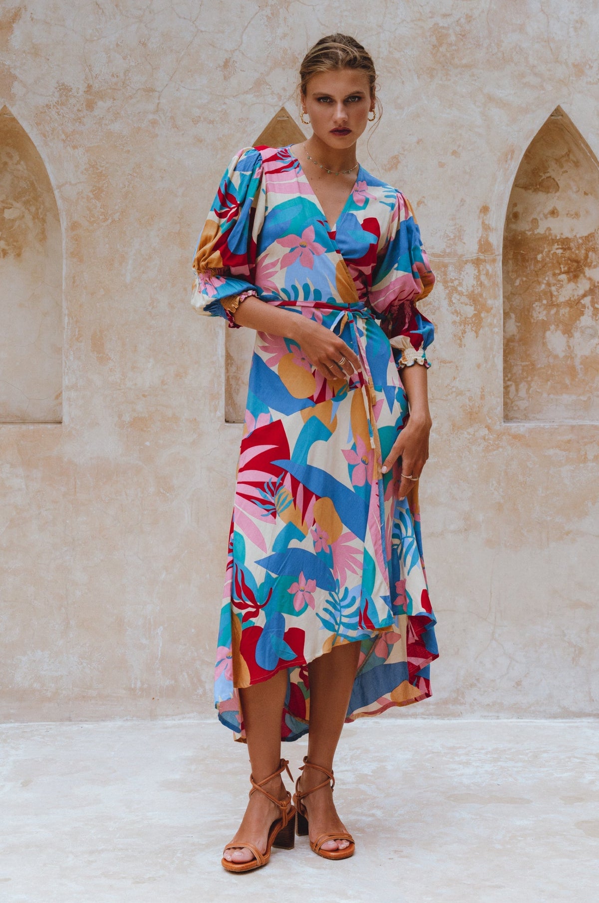 Set Sail Puff Sleeve Wrap Cotton Dress (Sale)-1
