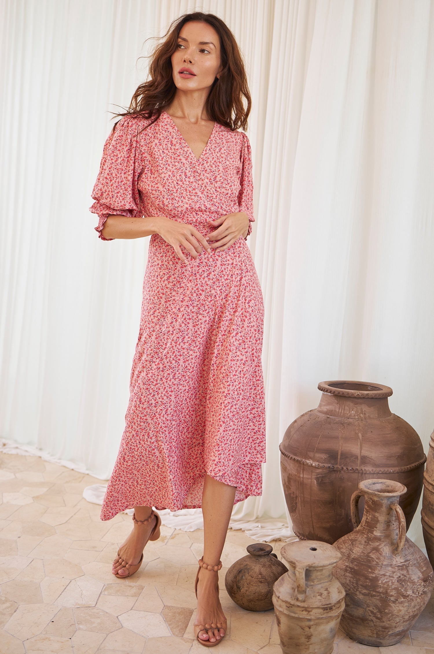 Set Sail Puff Sleeve Wrap Cotton Dress (Sale)-5