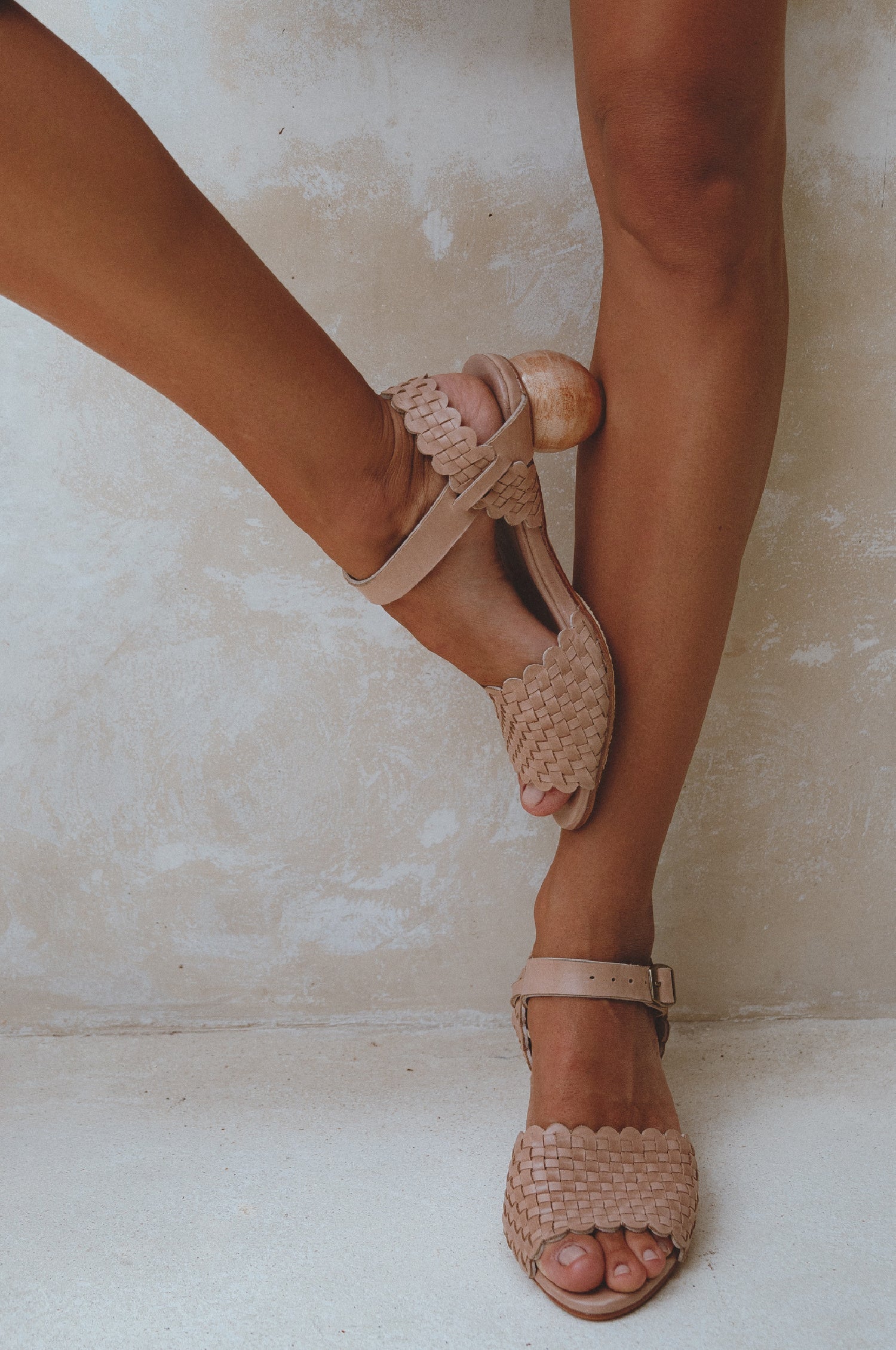 Sicily Woven Wooden Heel Leather Sandals-1
