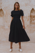 Sophie Smocked Linen Midi Dress-0