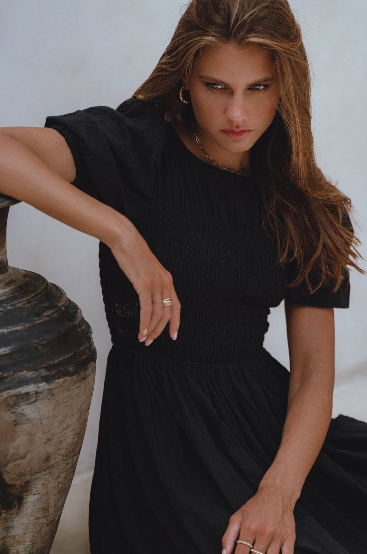 Sophie Smocked Linen Midi Dress-3