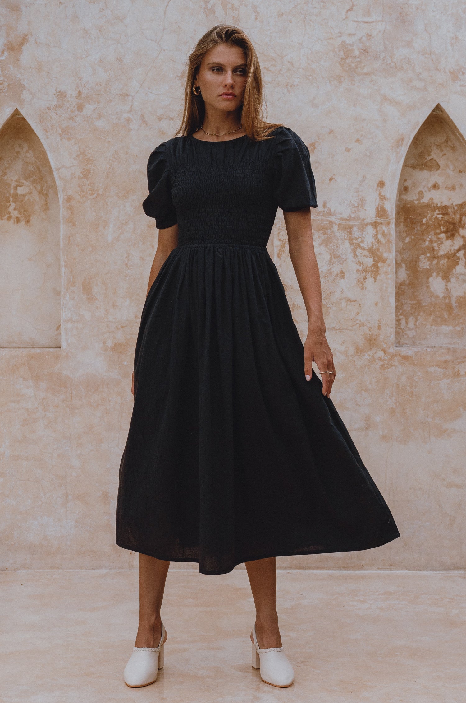 Sophie Smocked Linen Midi Dress-6