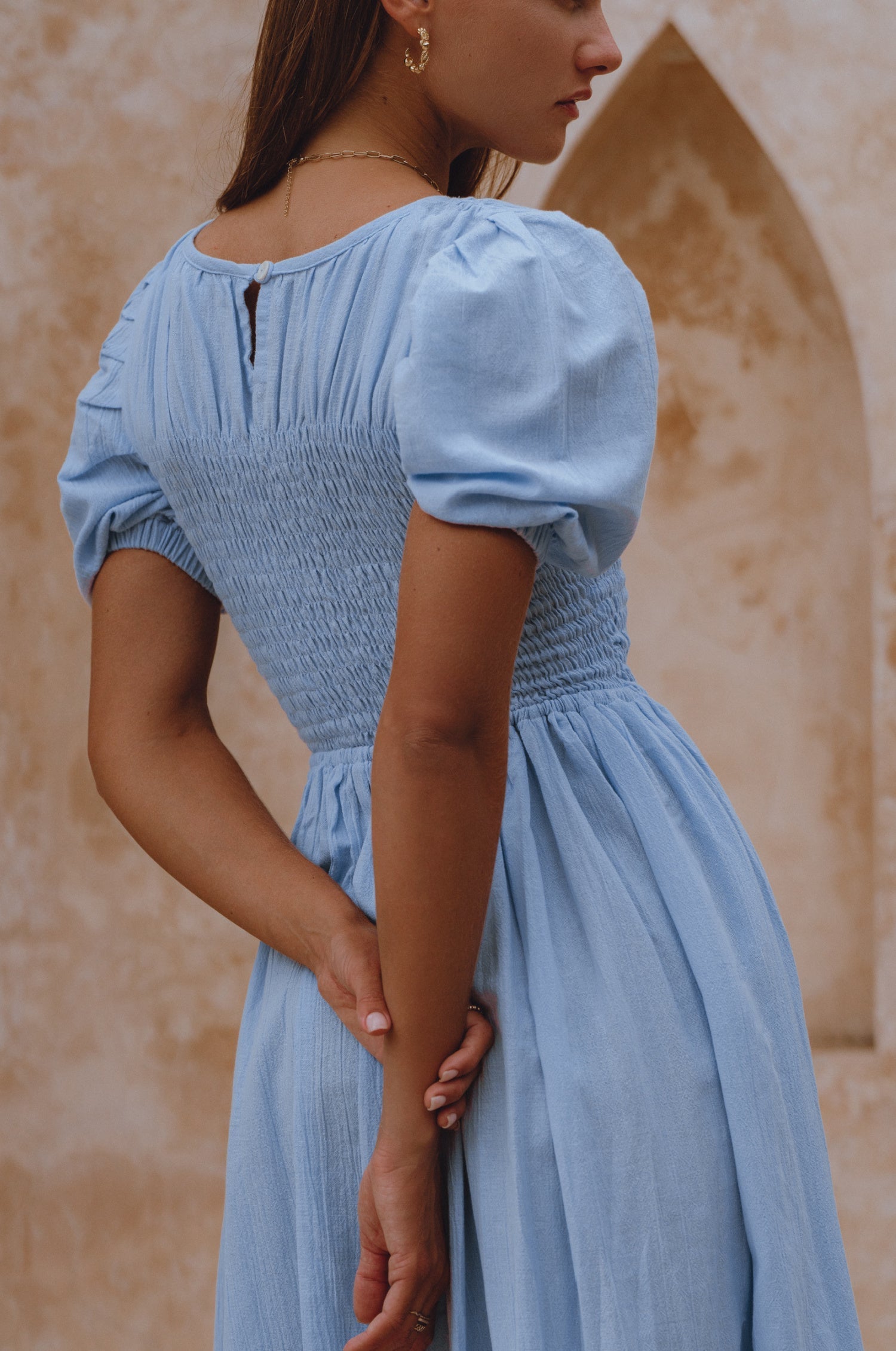 Sophie Smocked Linen Midi Dress-2