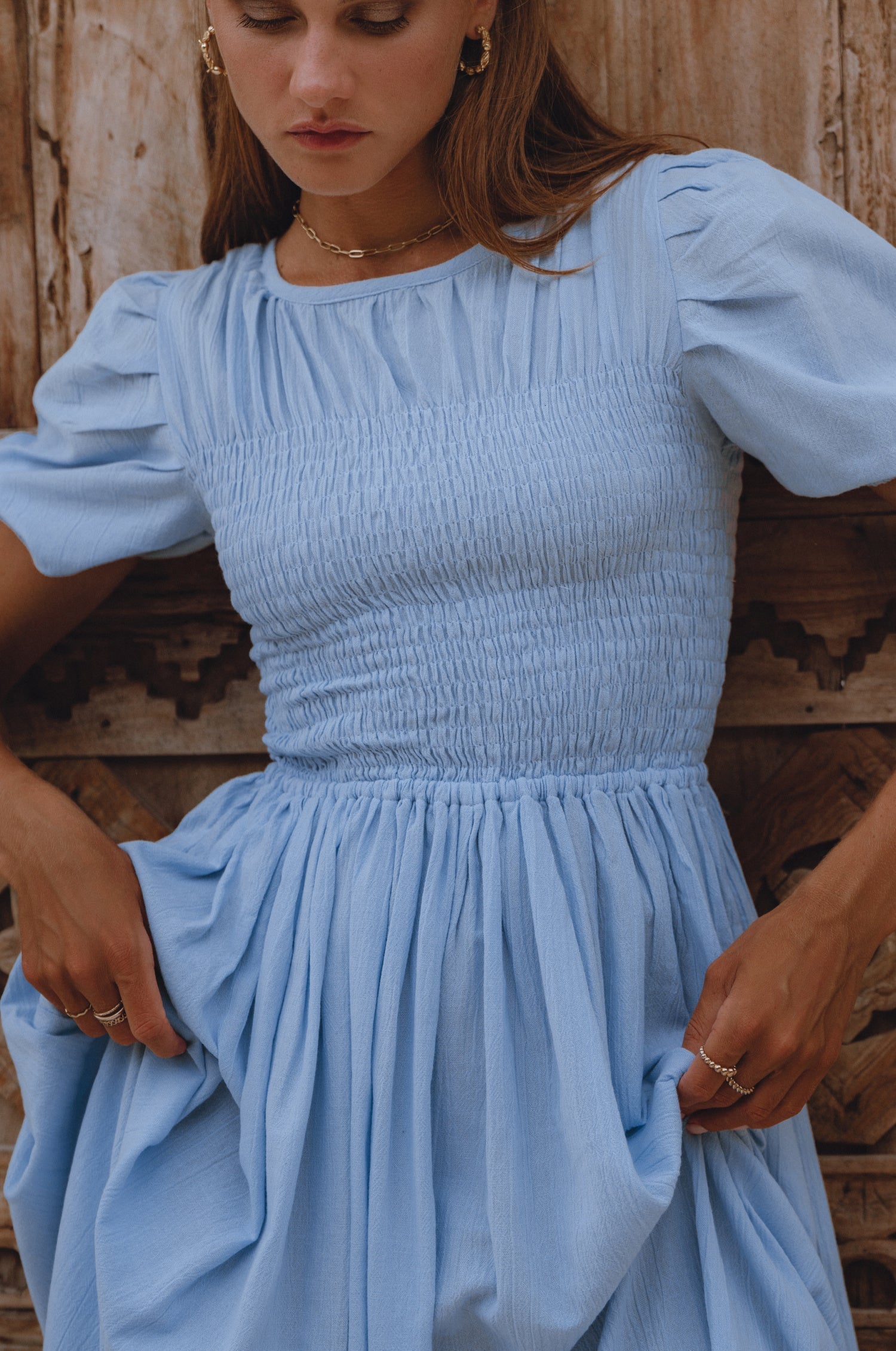 Sophie Smocked Linen Midi Dress-4