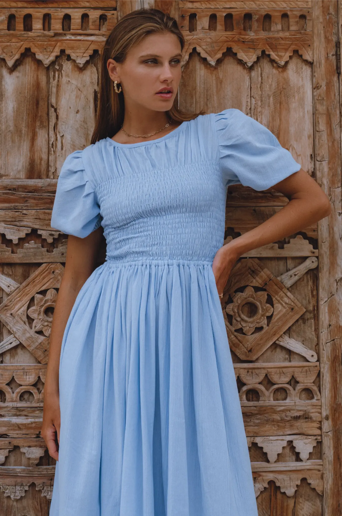 Sophie Smocked Linen Midi Dress-0