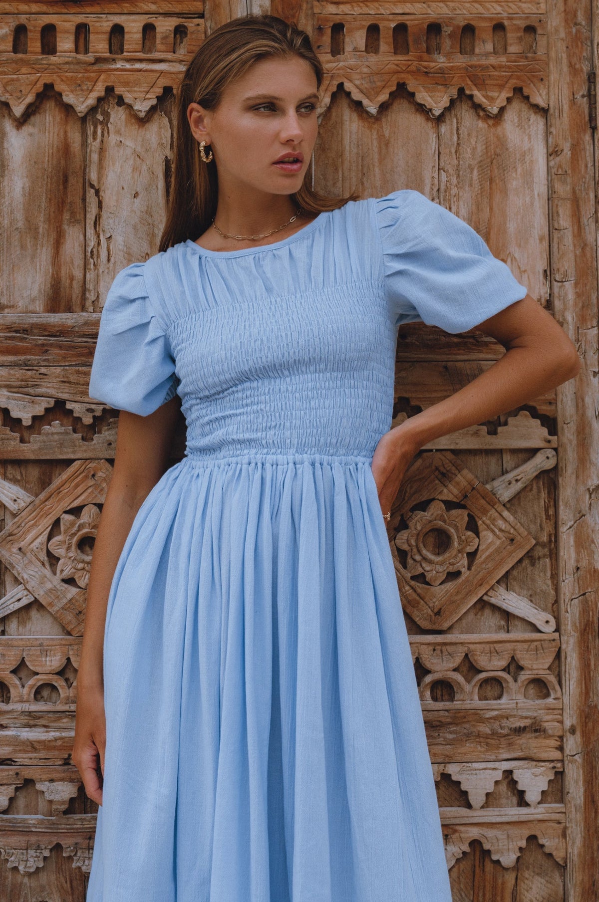 Sophie Smocked Linen Midi Dress-5
