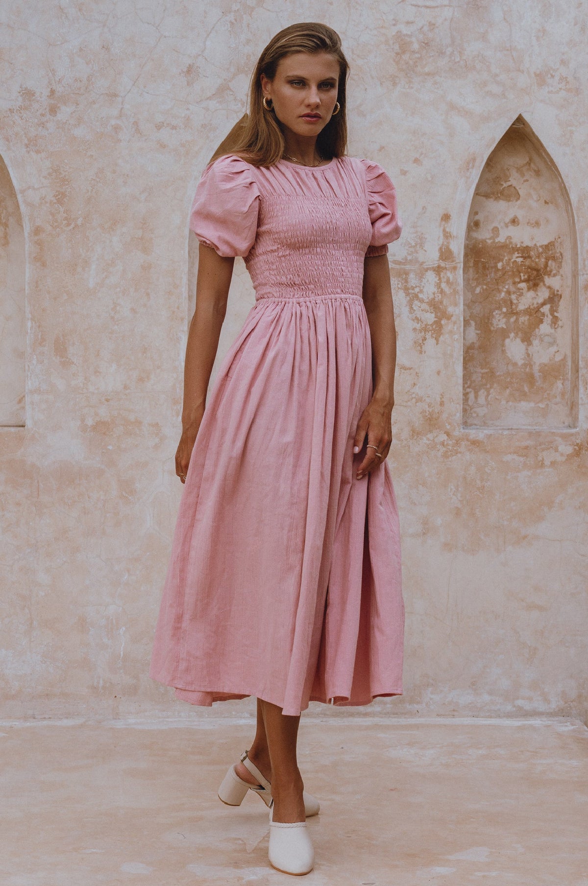 Sophie Smocked Linen Midi Dress-6