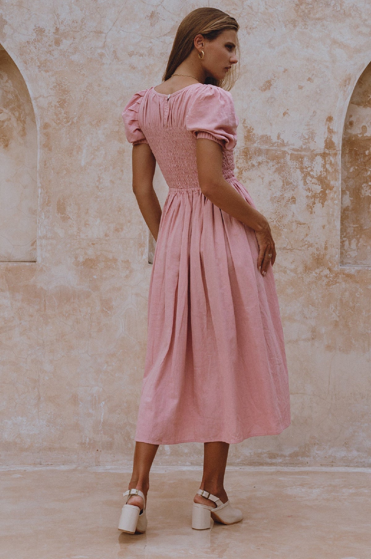 Sophie Smocked Linen Midi Dress-2