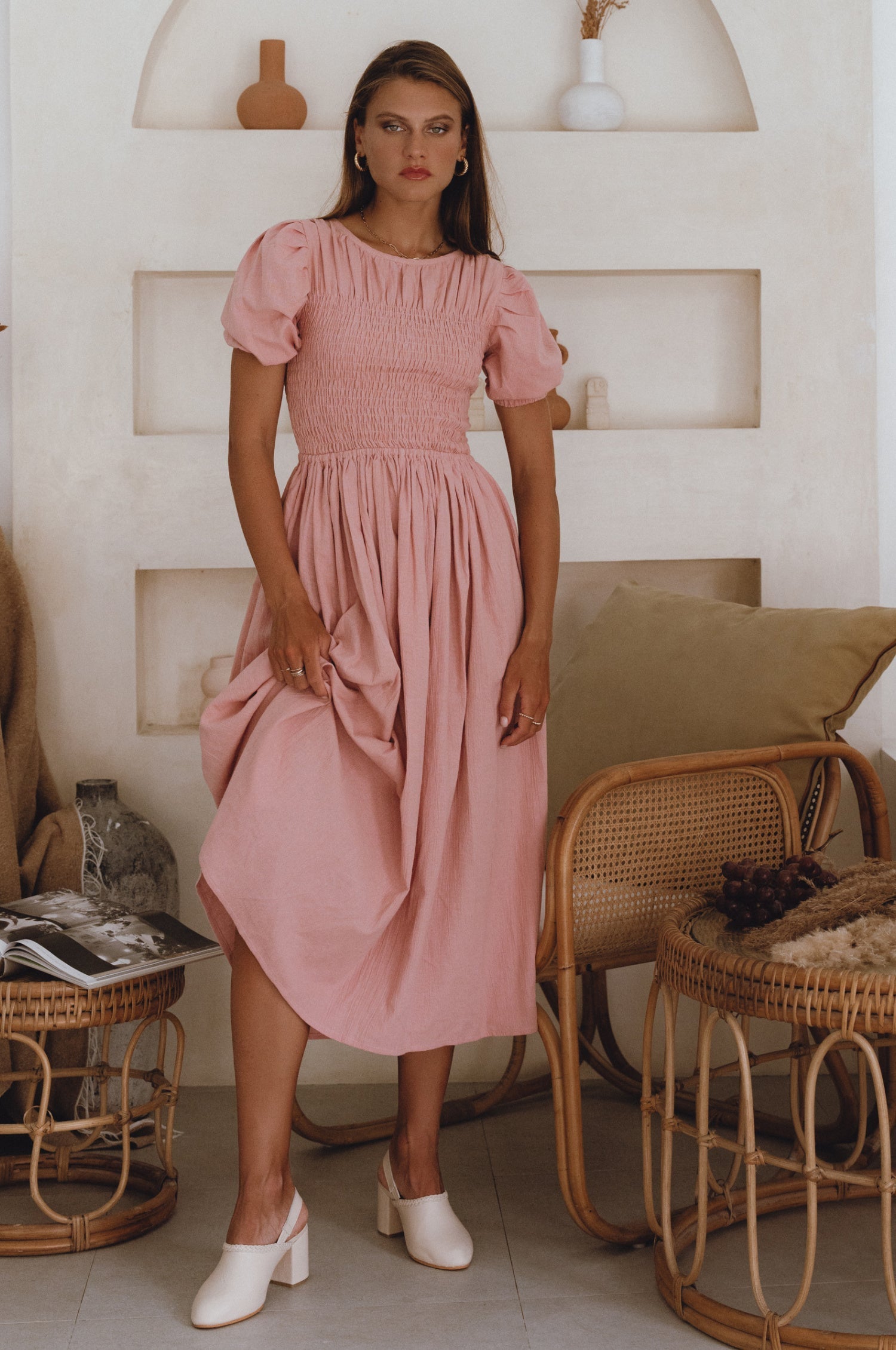 Sophie Smocked Linen Midi Dress-6