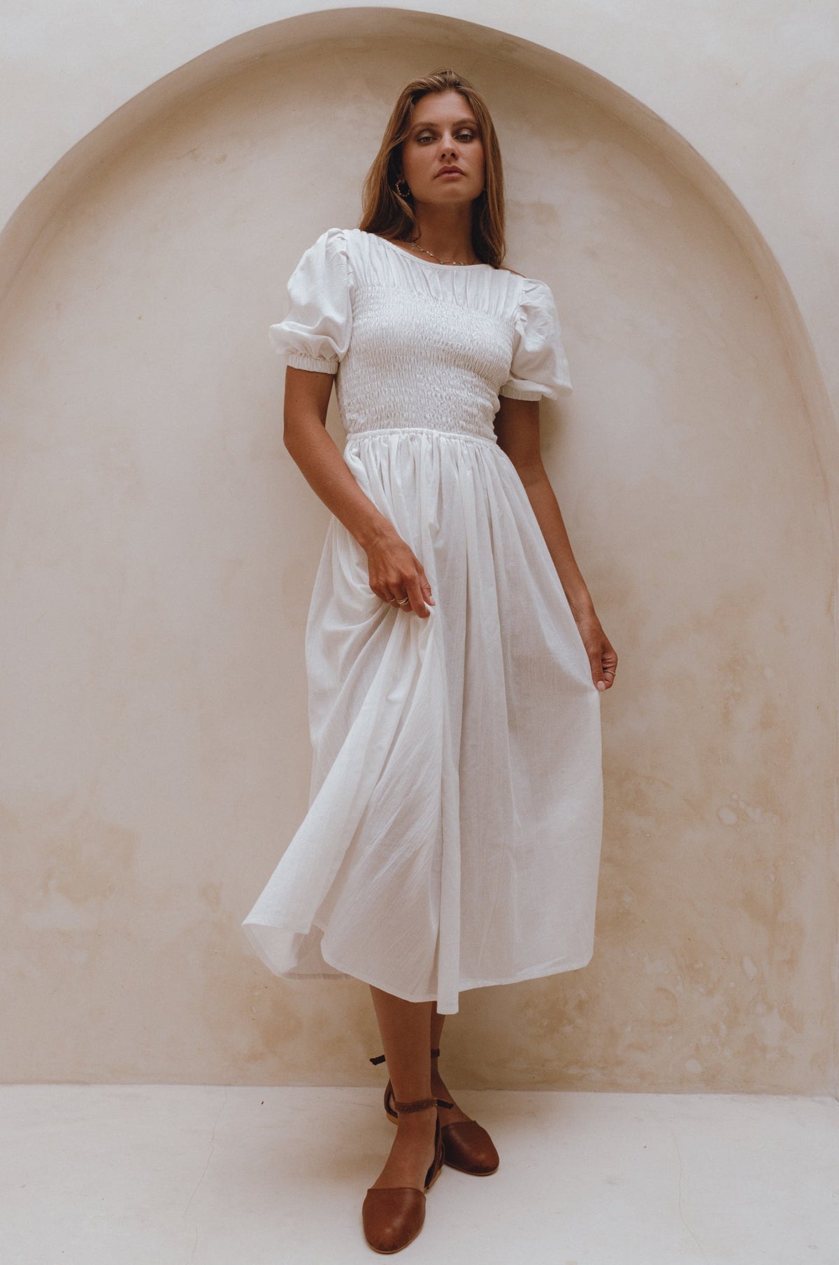 Sophie Smocked Linen Midi Dress-3