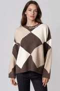 Brown Argyle Wool Blend Jumper-0