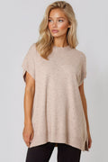 Beige Embellished Short Sleeve Knit Jumper-0