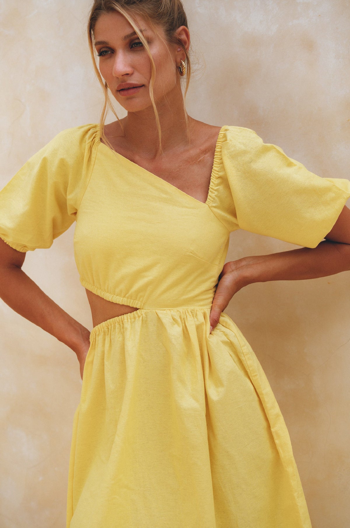 Sundaze Cutout Linen Midi Dress (Sale)-1